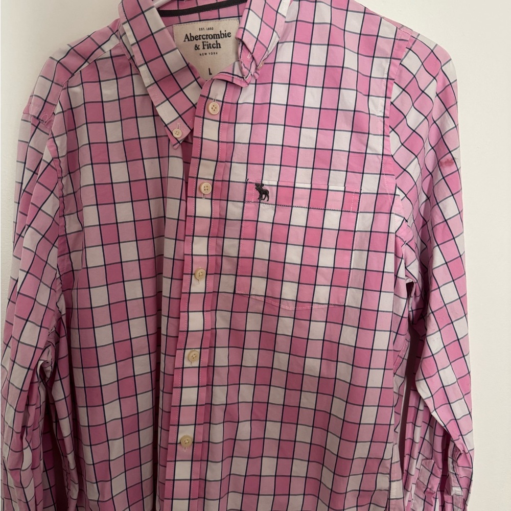 Abercrombie & Fitch Men's Pink Plaid Shirt